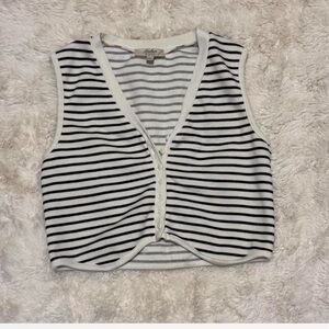 Black and White Striped button Crop Top